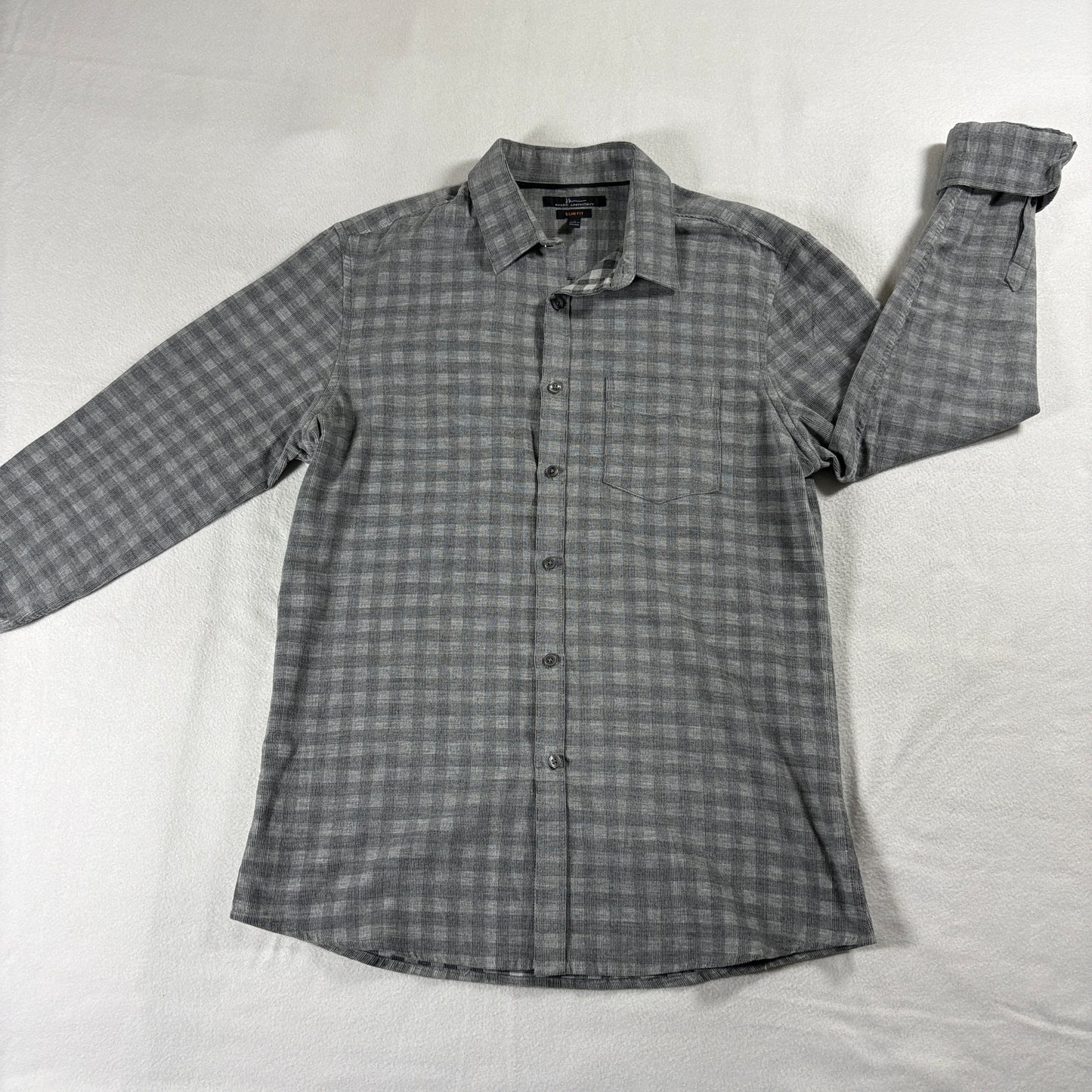 Marc Anthony Mens Slim Fit Plaid Button Up Shirt Gray Long Sleeve Size M Casual