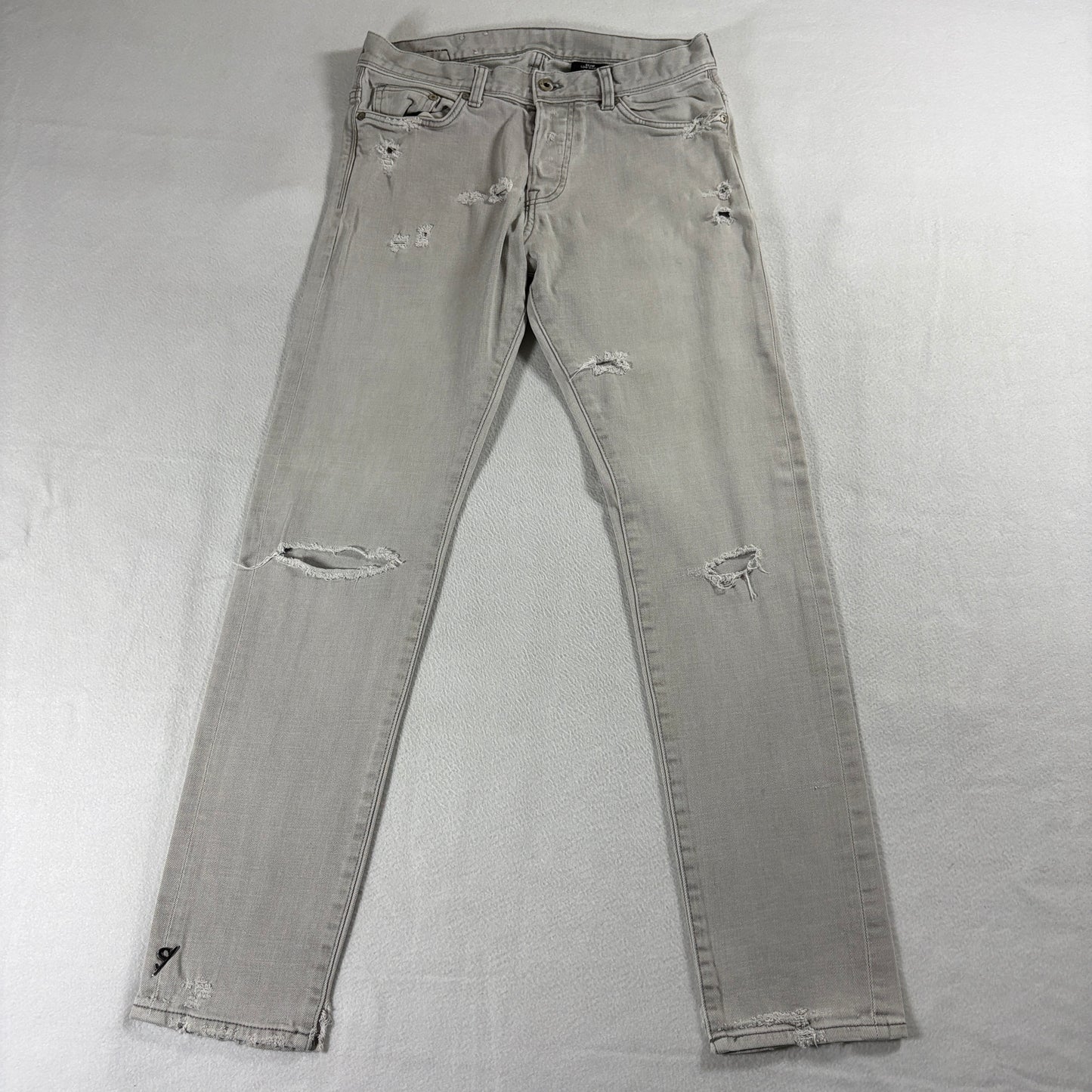 H&M Slim Low Waist Distressed Jeans Mens 30x32 Gray Stretch Skinny Denim Pants