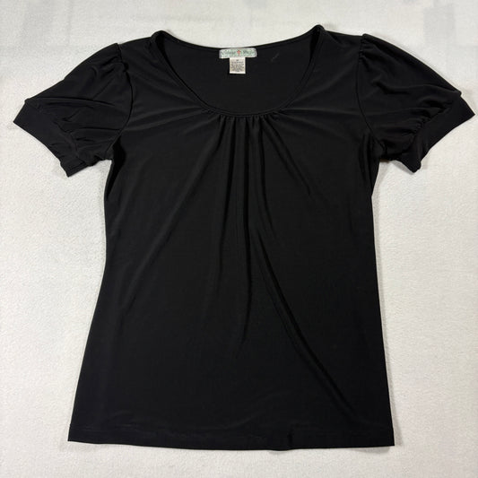 Vintage Suzie Black Puff Sleeve Top Womens M Stretchy Y2K Basic Blouse