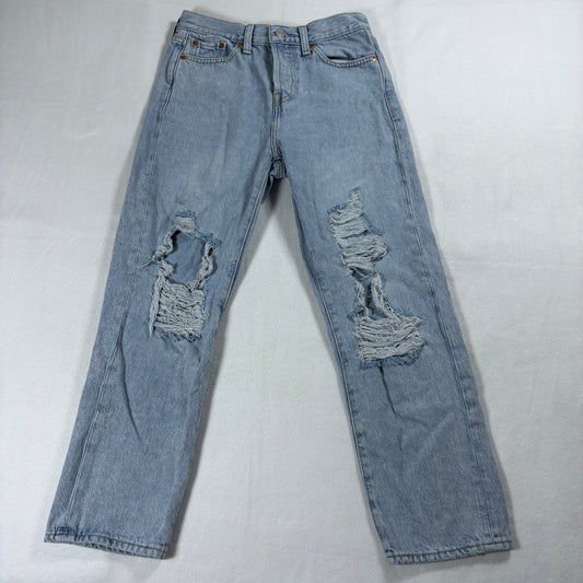 Vintage Levi’s Wedgie Straight Jeans Womens 26 Light Wash Distressed Denim Look