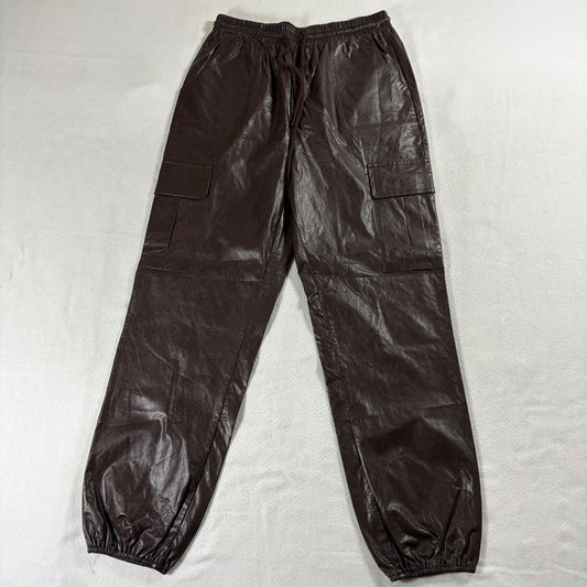 Shop Neigh Faux Leather Cargo Jogger Pants Womens Brown Elastic Waist Size M