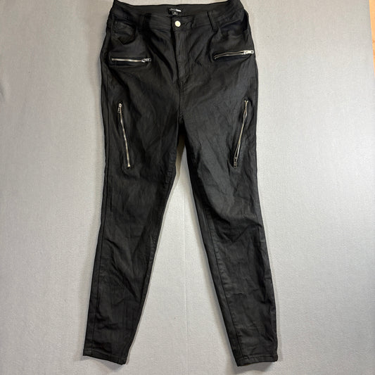 Fashion Nova Moto Skinny Pants 3X Black Zip Biker Stretch Punk Goth Y2K 30x27
