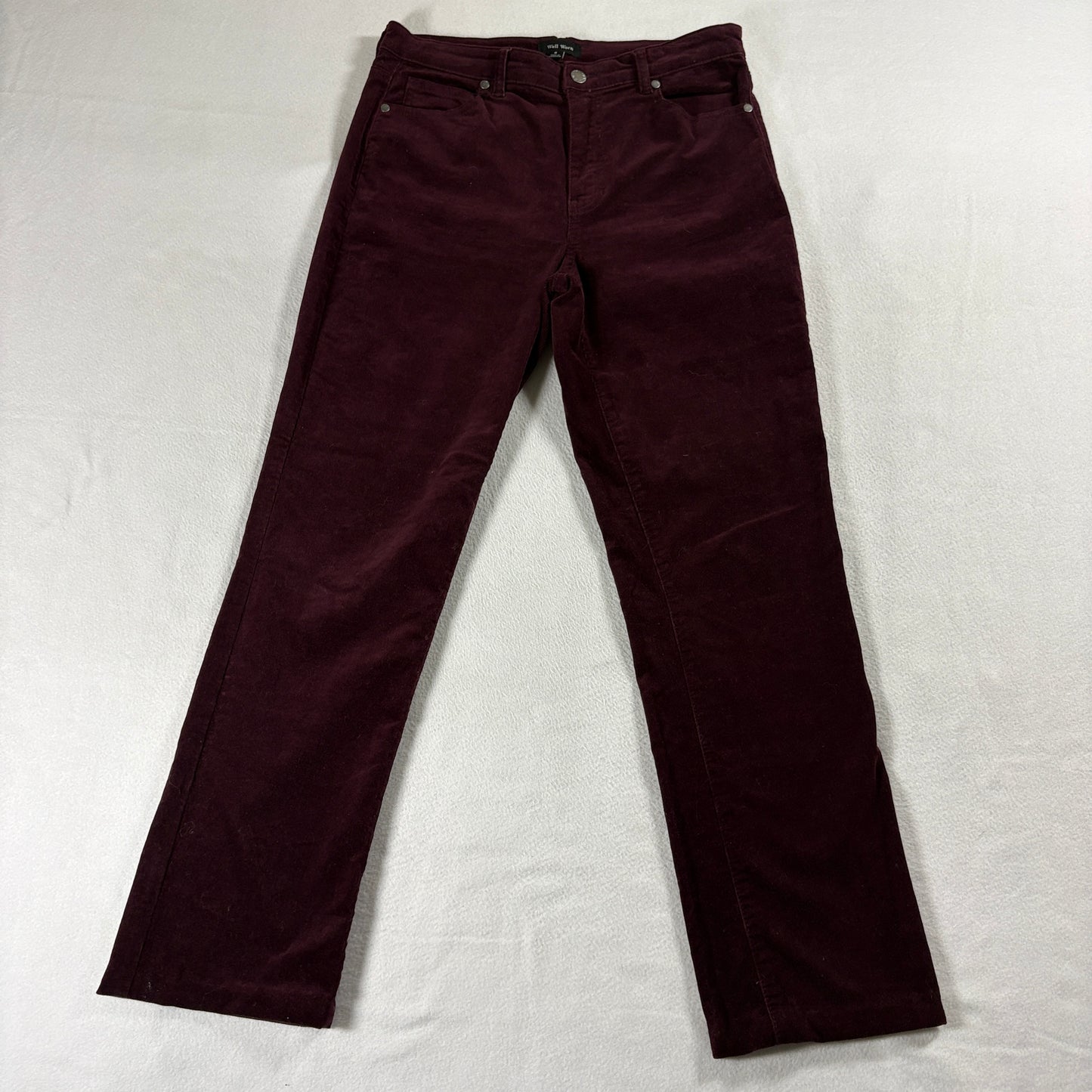 Well Worn Womens Corduroy Pants Burgundy Straight Leg Stretch Size 8/29