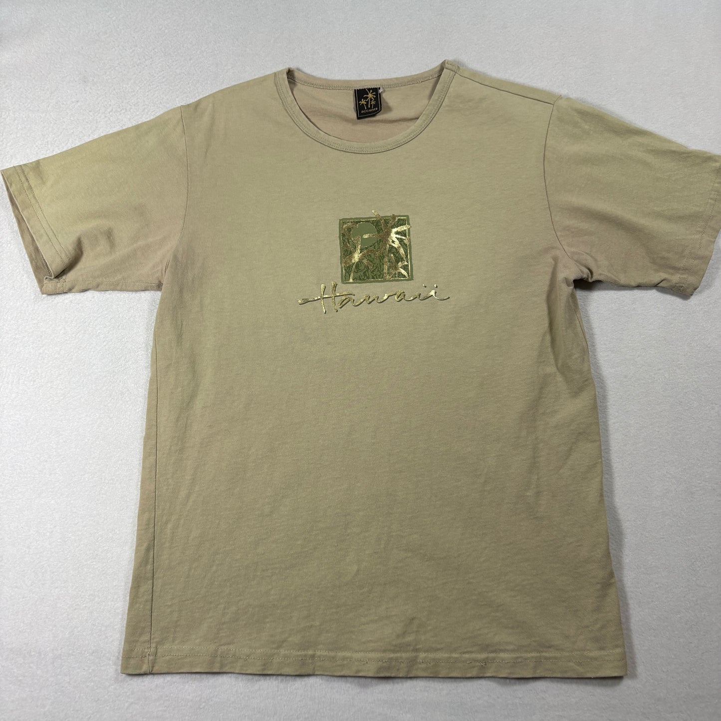 Accents Hawaii Graphic T Shirt Mens L Beige Palm Tree Vacation Tee Retro