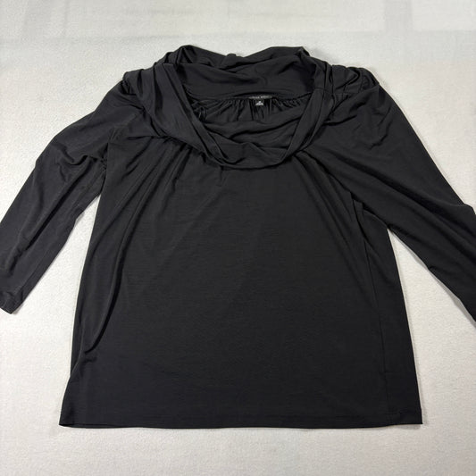 Nine West Black Cowl Neck Top Womens M Stretchy Long Sleeve Blouse
