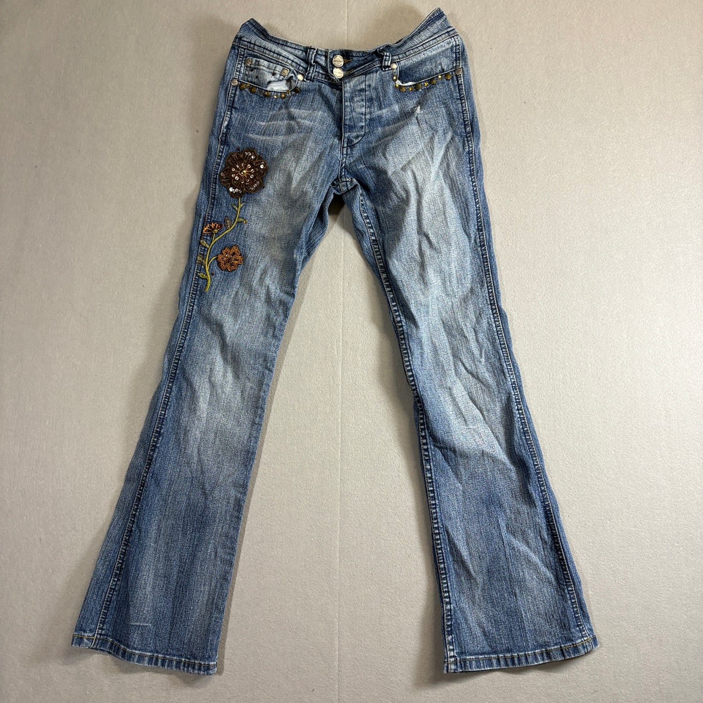 Revolt Y2K Embroidered Flare Jeans Womens 14 Fits Like 24x26 Boho Floral