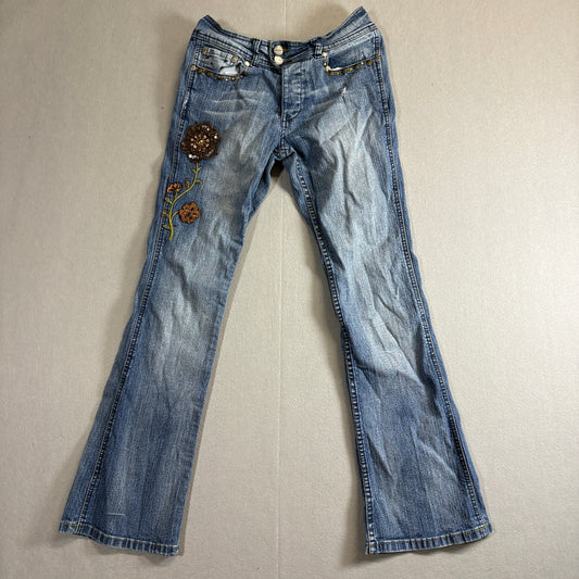 Revolt Y2K Embroidered Flare Jeans Womens 14 Fits Like 24x26 Boho Floral
