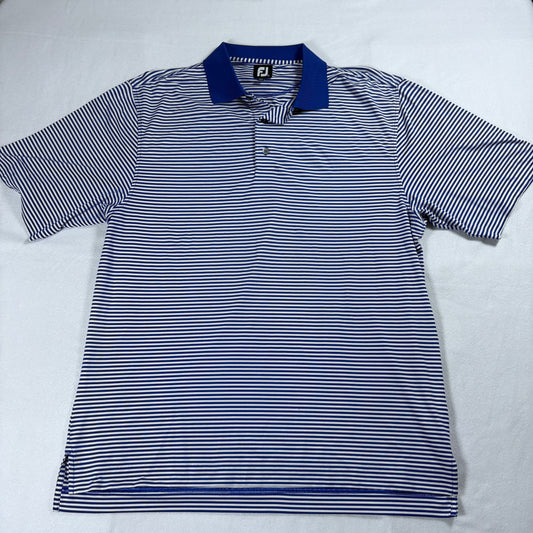 FootJoy Polo Shirt Mens L Blue White Striped Golf Performance Athletic Top Tee