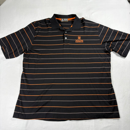St Andrews Links Polo Shirt Mens XXL Black Orange Striped Golf Performance Polos