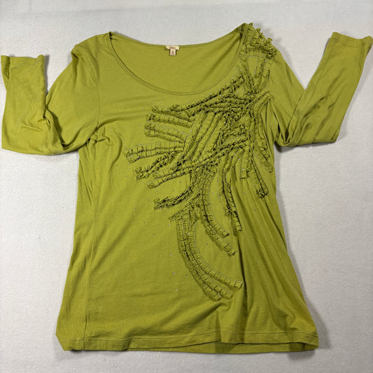 Reba Green Embellished Top Womens M 3/4 Sleeve Textured Beaded Blouse