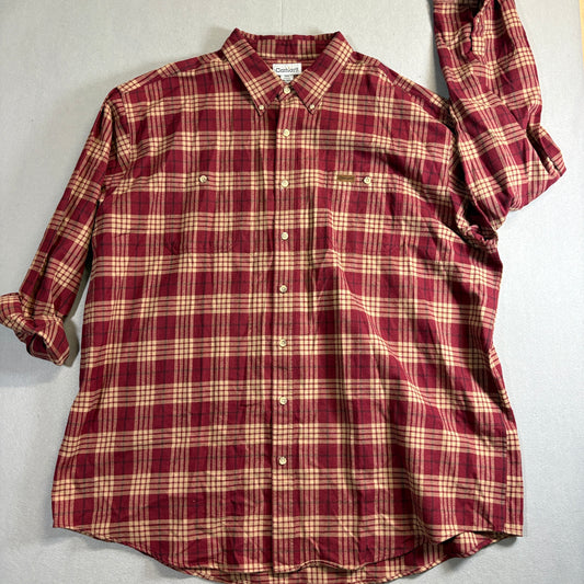 Carhartt Plaid Flannel Shirt Mens 3XL Tall Fits Like 3XLT Workwear Red Beige