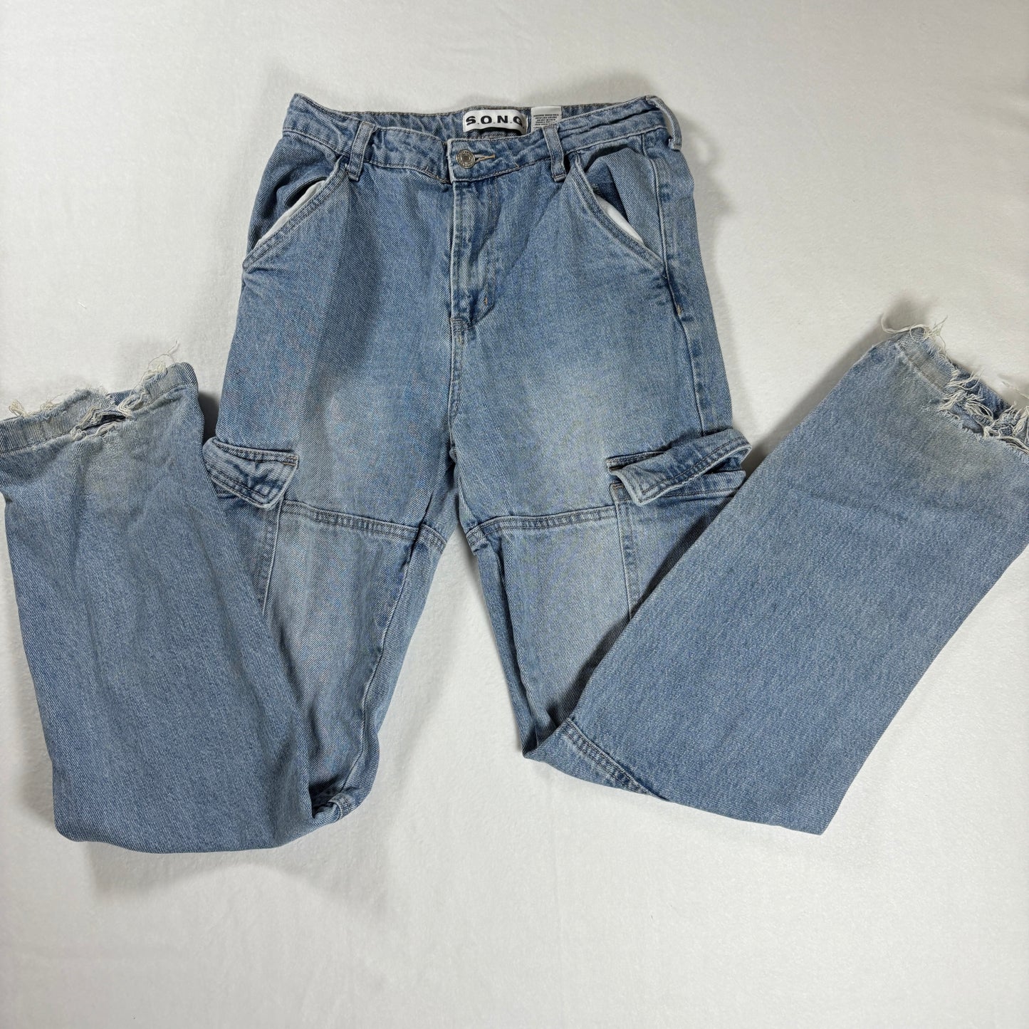 S.O.N.G. Jeans Women’s 3/26 Baggy Cargo Denim Carpenter Pants Light Wash