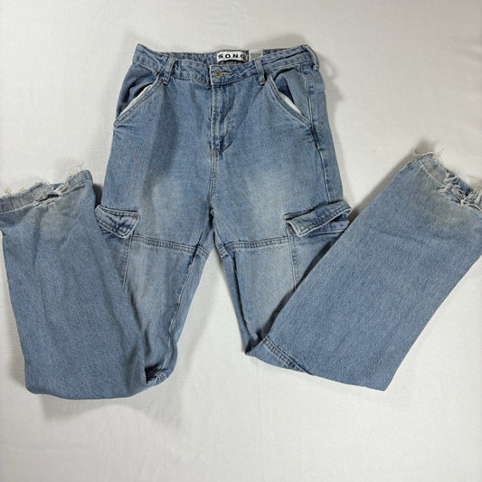 S.O.N.G. Jeans Women’s 3/26 Baggy Cargo Denim Carpenter Pants Light Wash