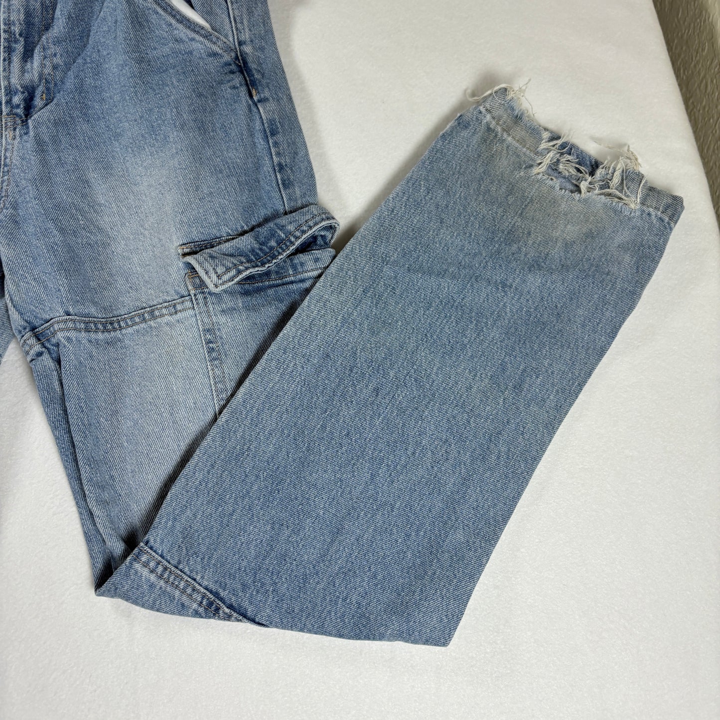 S.O.N.G. Jeans Women’s 3/26 Baggy Cargo Denim Carpenter Pants Light Wash