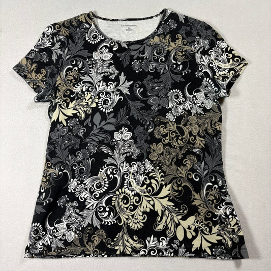 Croft & Barrow Black Floral Scroll T Shirt Womens M Pima Cotton Tee