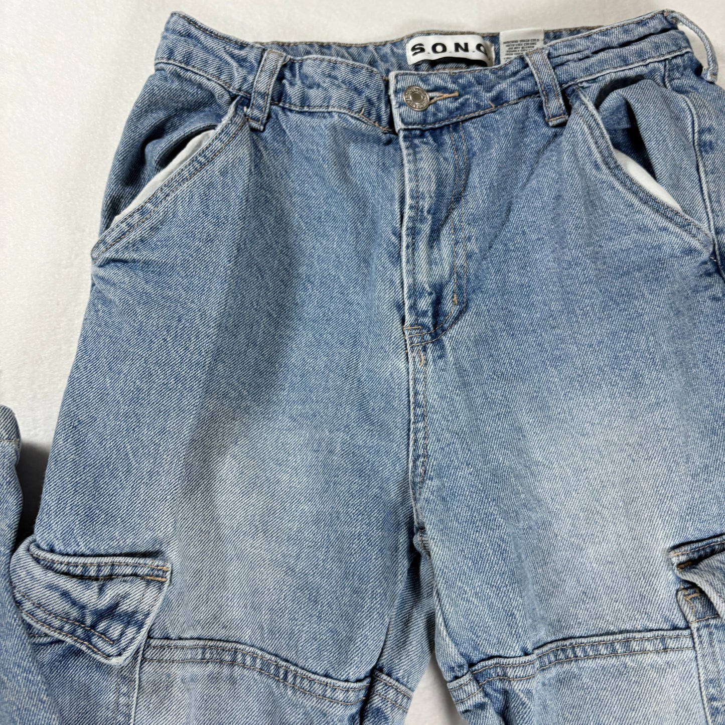 S.O.N.G. Jeans Women’s 3/26 Baggy Cargo Denim Carpenter Pants Light Wash