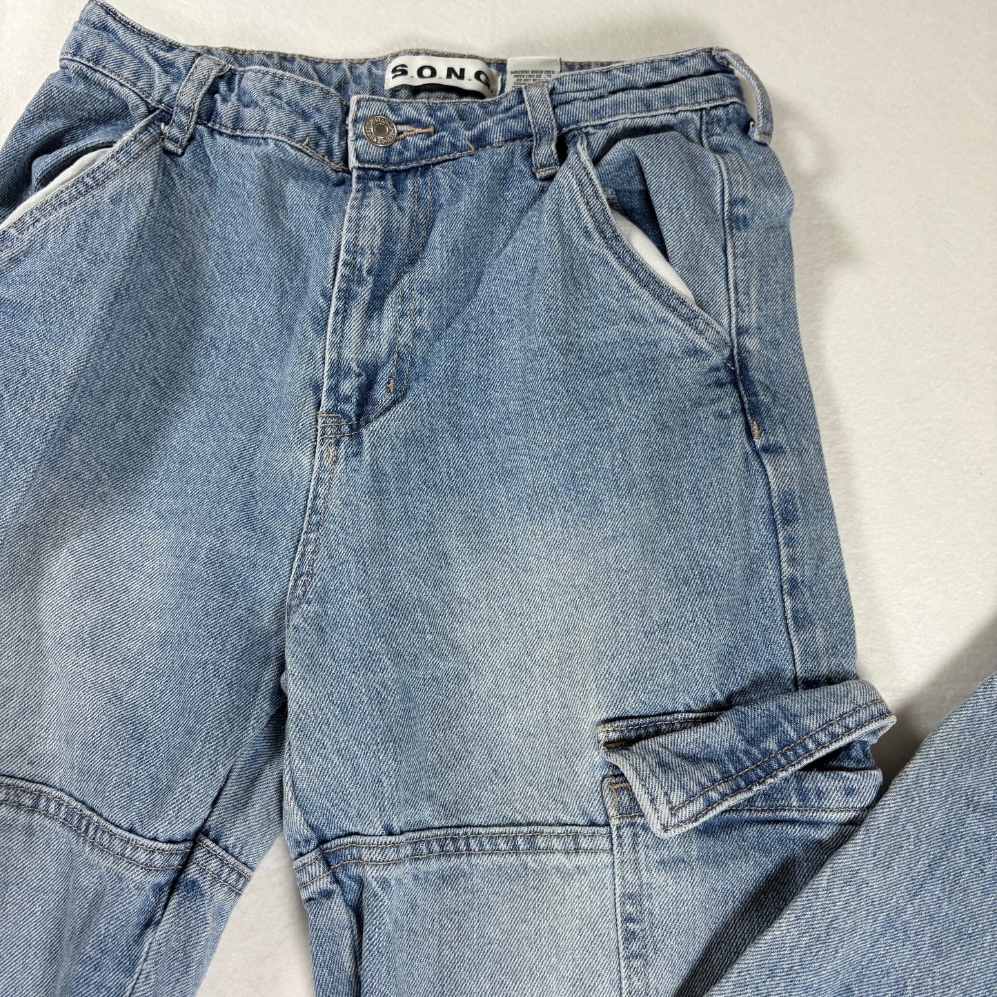 S.O.N.G. Jeans Women’s 3/26 Baggy Cargo Denim Carpenter Pants Light Wash
