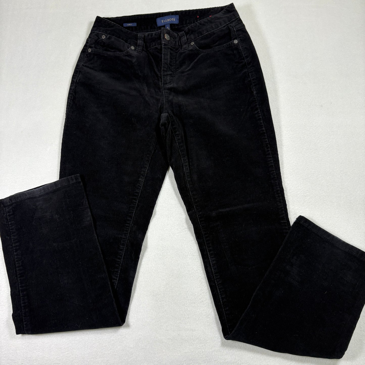 Talbots womens pants 4 curvy black corduroy straight leg high rise classic