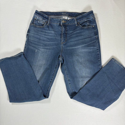 Time and Tru Jeans Women’s 16 Straight Blue Distressed Stretch Mid Rise Denim