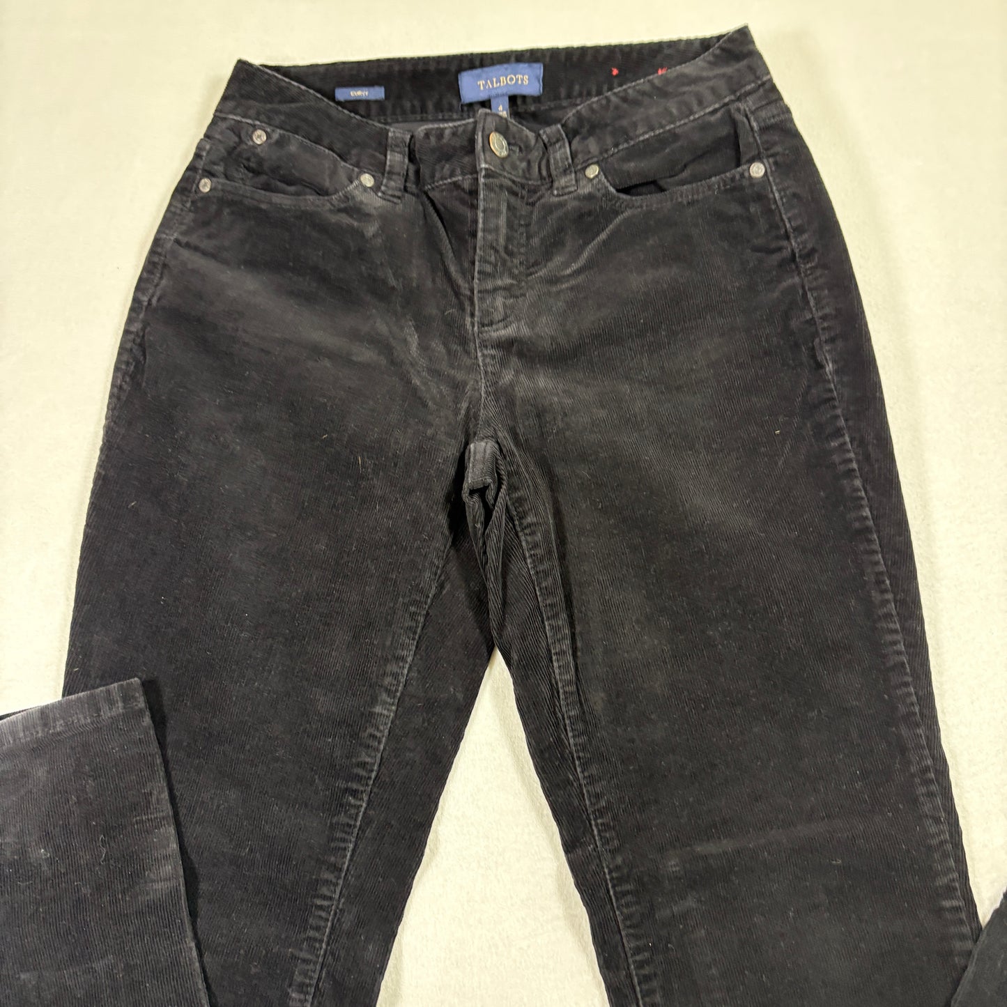Talbots womens pants 4 curvy black corduroy straight leg high rise classic