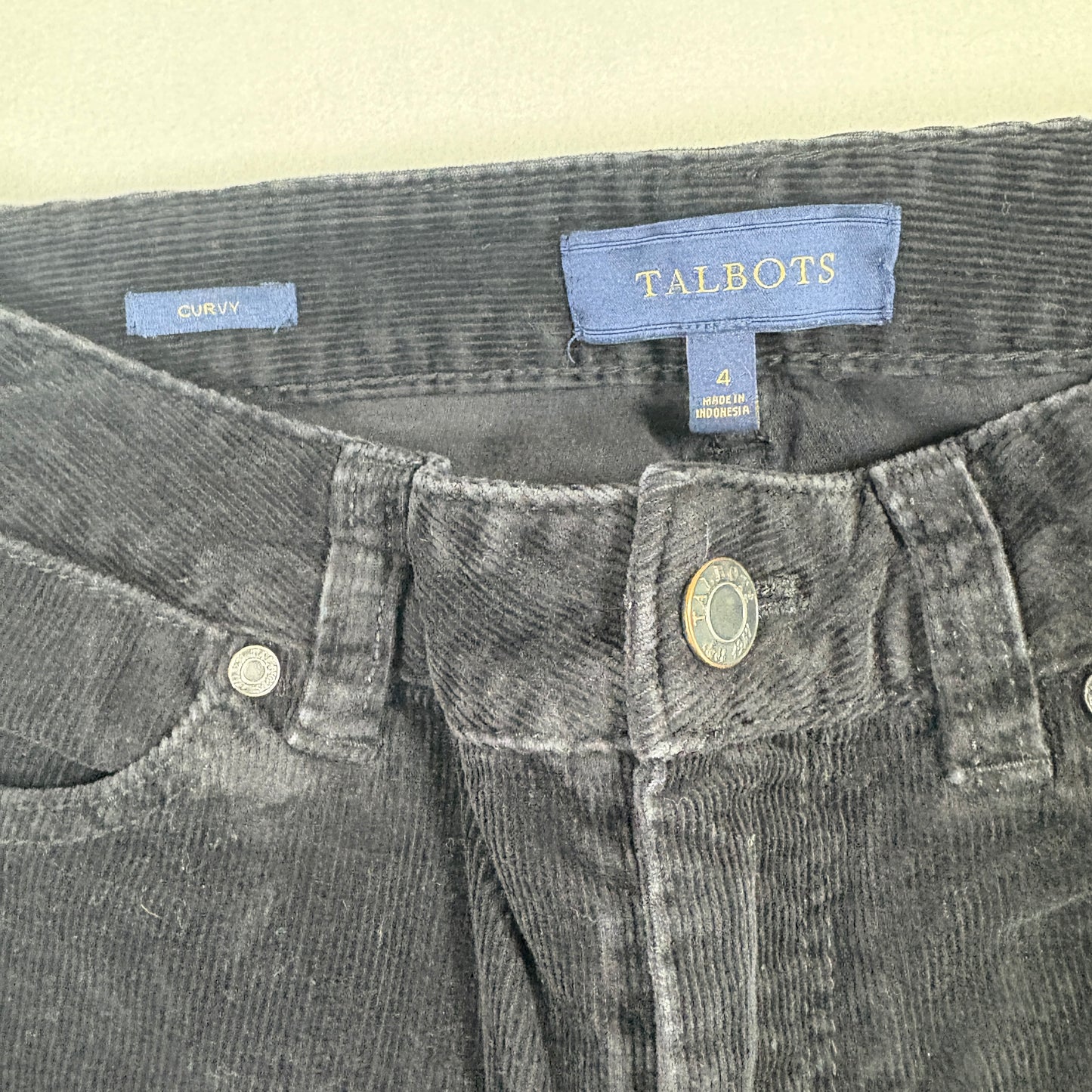 Talbots womens pants 4 curvy black corduroy straight leg high rise classic