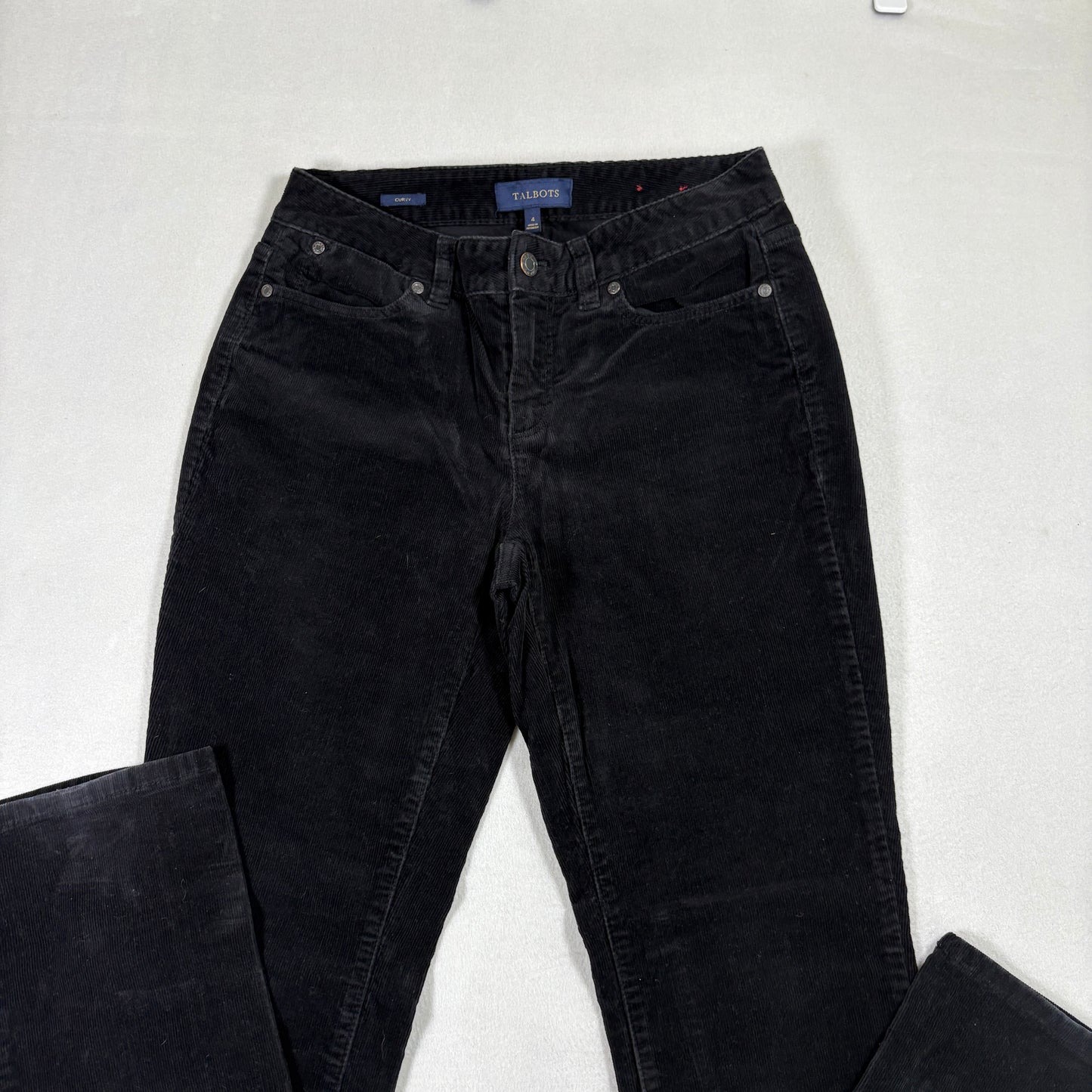 Talbots womens pants 4 curvy black corduroy straight leg high rise classic