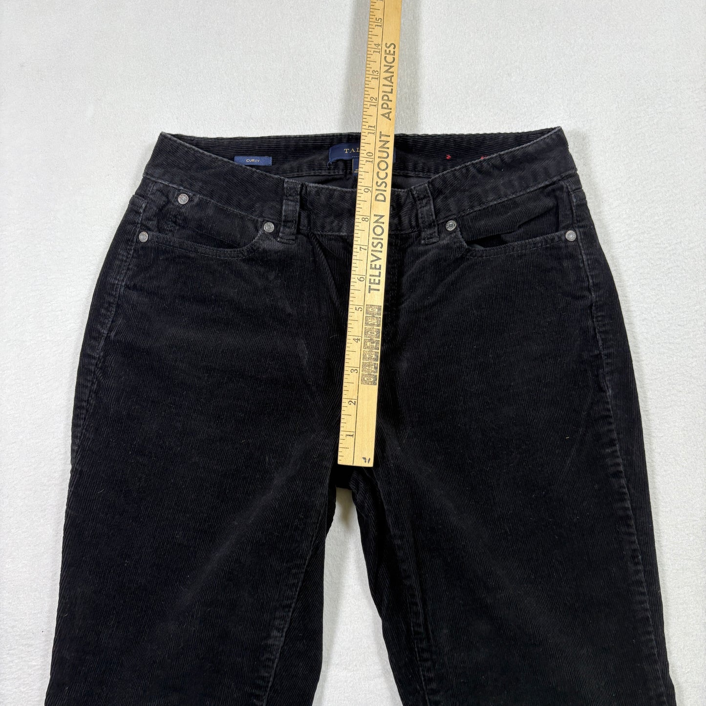 Talbots womens pants 4 curvy black corduroy straight leg high rise classic