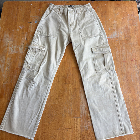 Fashion Nova Women’s Size 1 Beige Cargo Pants High Rise Utility Streetwear Raw Hem