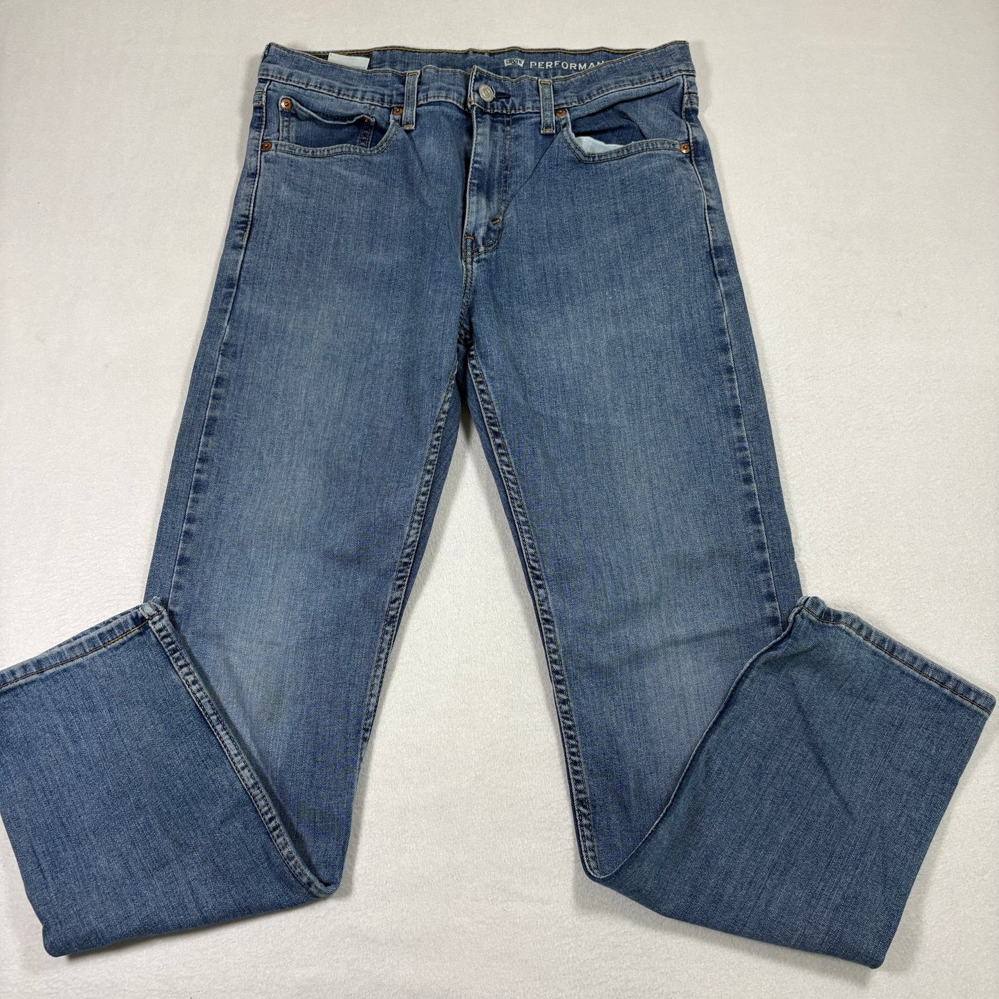 Levis mens 32x32 jeans blue denim straight leg performance stretch distressed