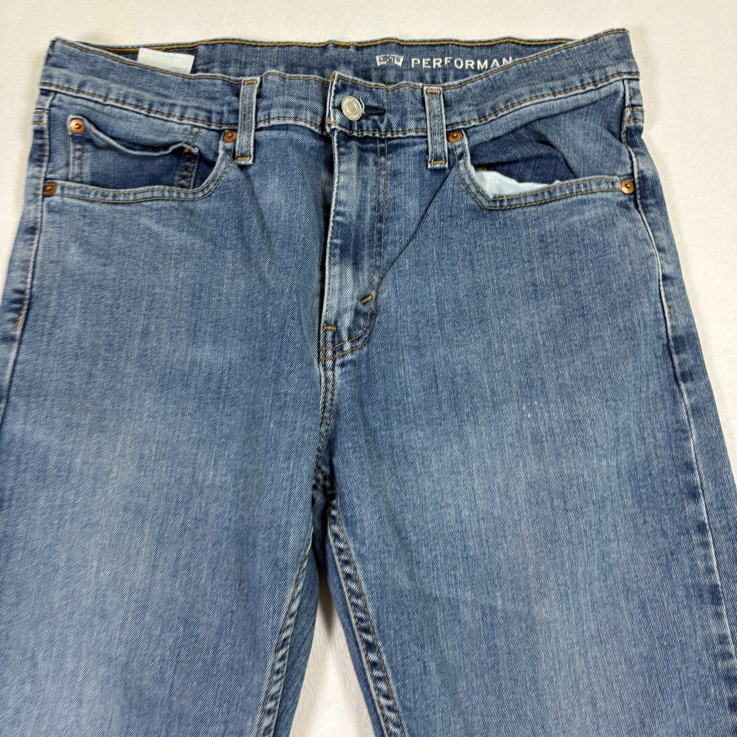 Levis mens 32x32 jeans blue denim straight leg performance stretch distressed