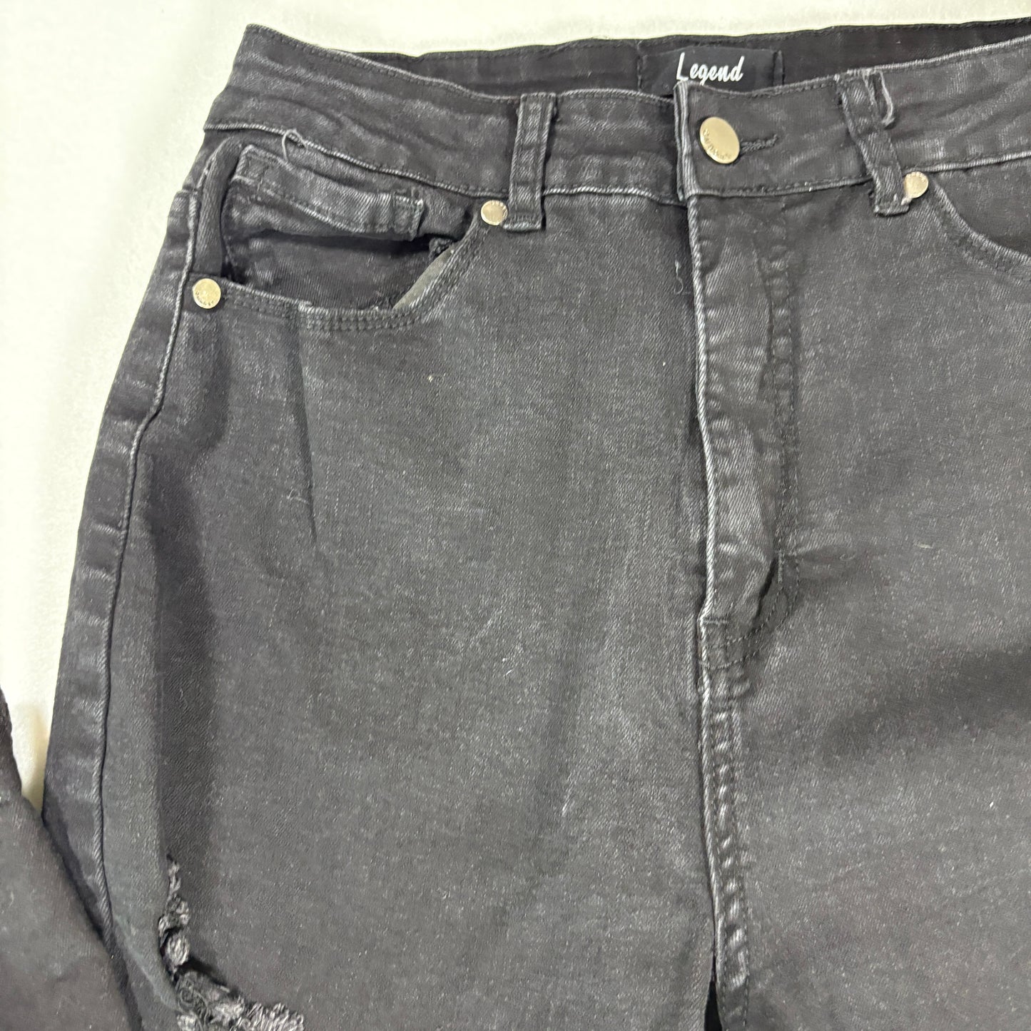 Legend Jeans Women’s 7 Black Distressed High Rise Stretch Denim Pants