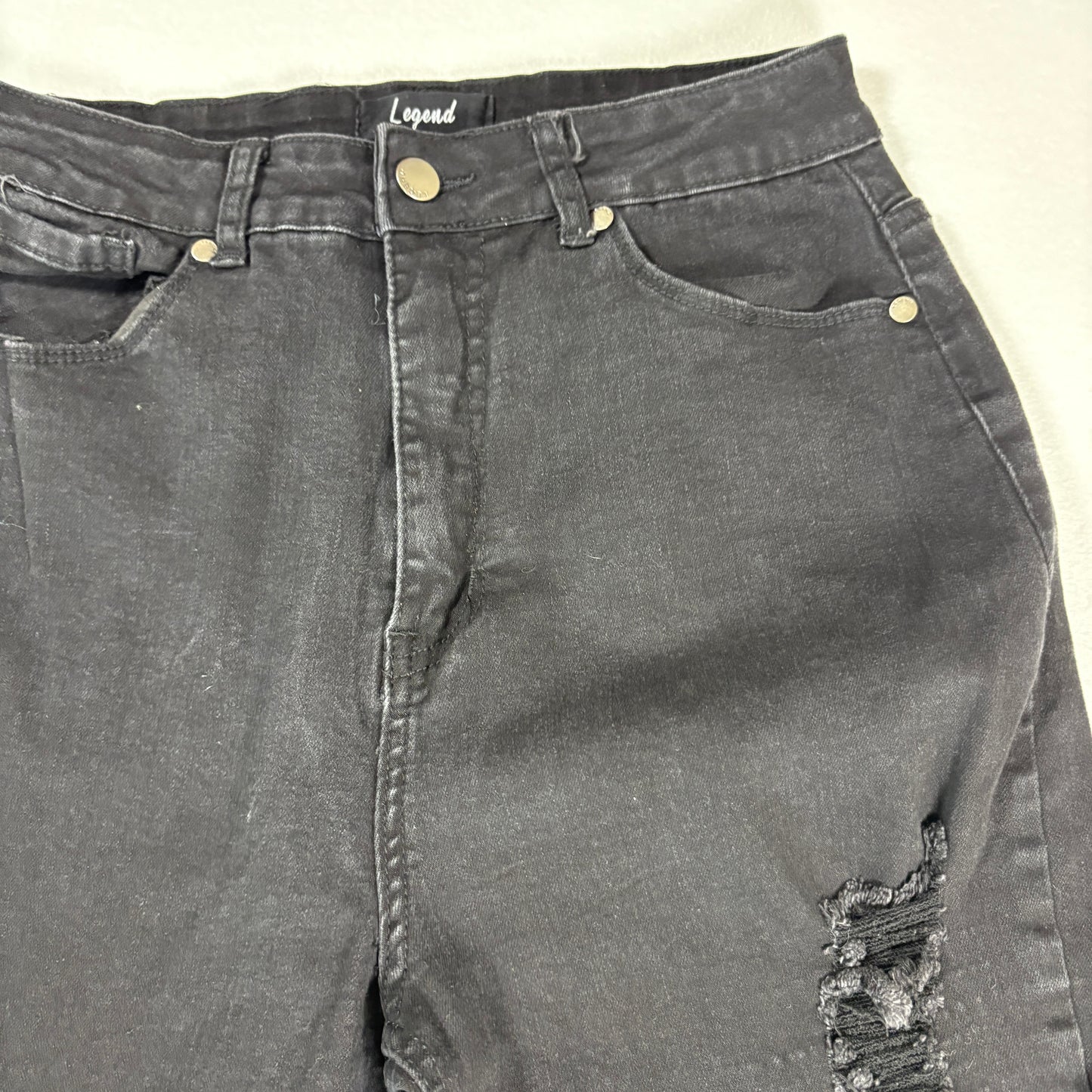 Legend Jeans Women’s 7 Black Distressed High Rise Stretch Denim Pants