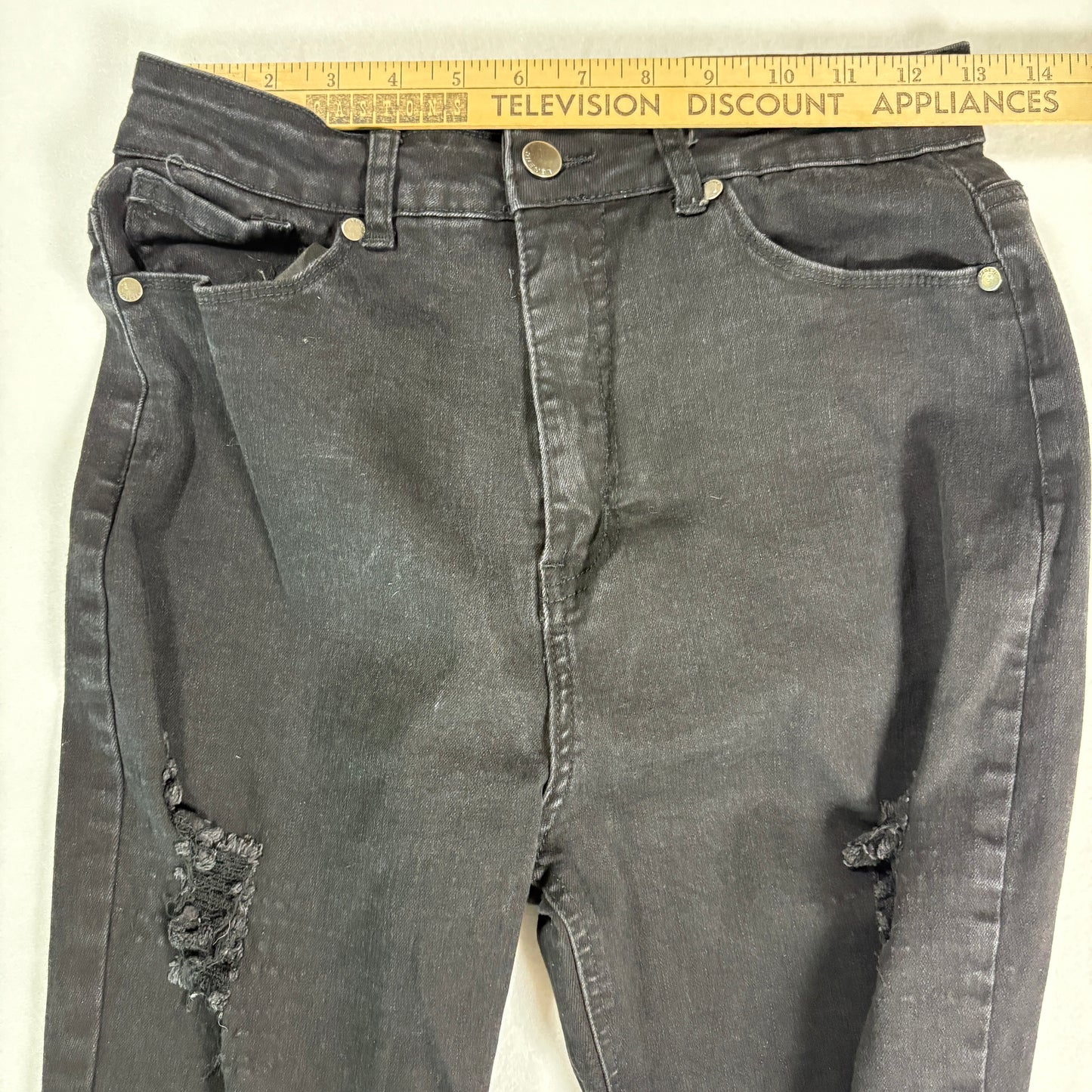 Legend Jeans Women’s 7 Black Distressed High Rise Stretch Denim Pants