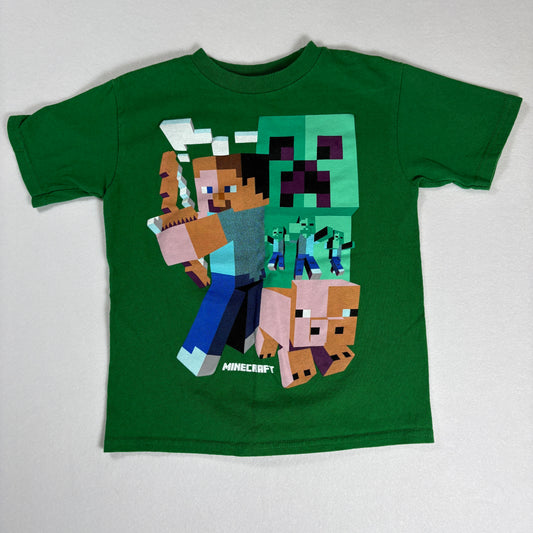 Minecraft T-Shirt Kids Small 6/7 Green Creeper Steve Pig Zombie Graphic Tee