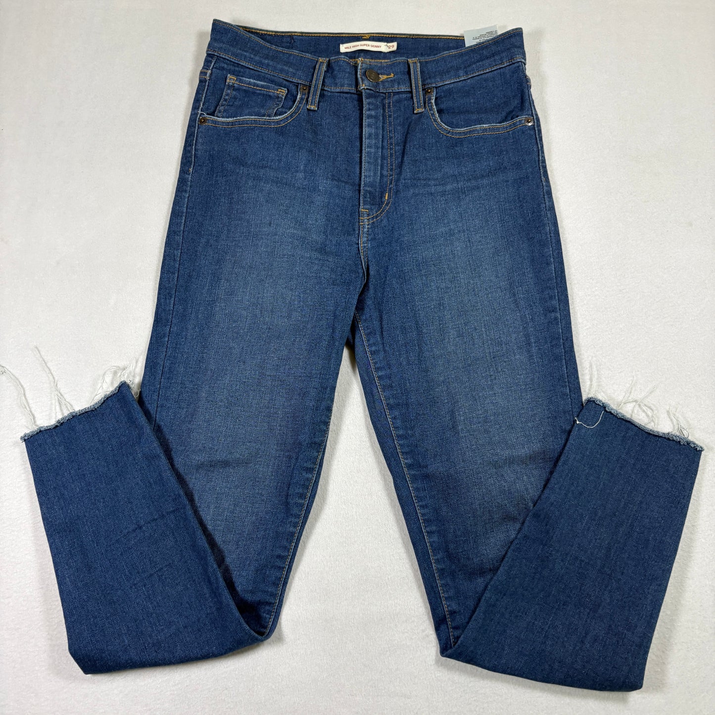 Levi’s Womens Mile High Super Skinny Jeans 29x30 Dark Blue High Rise Y2K Raw Hem