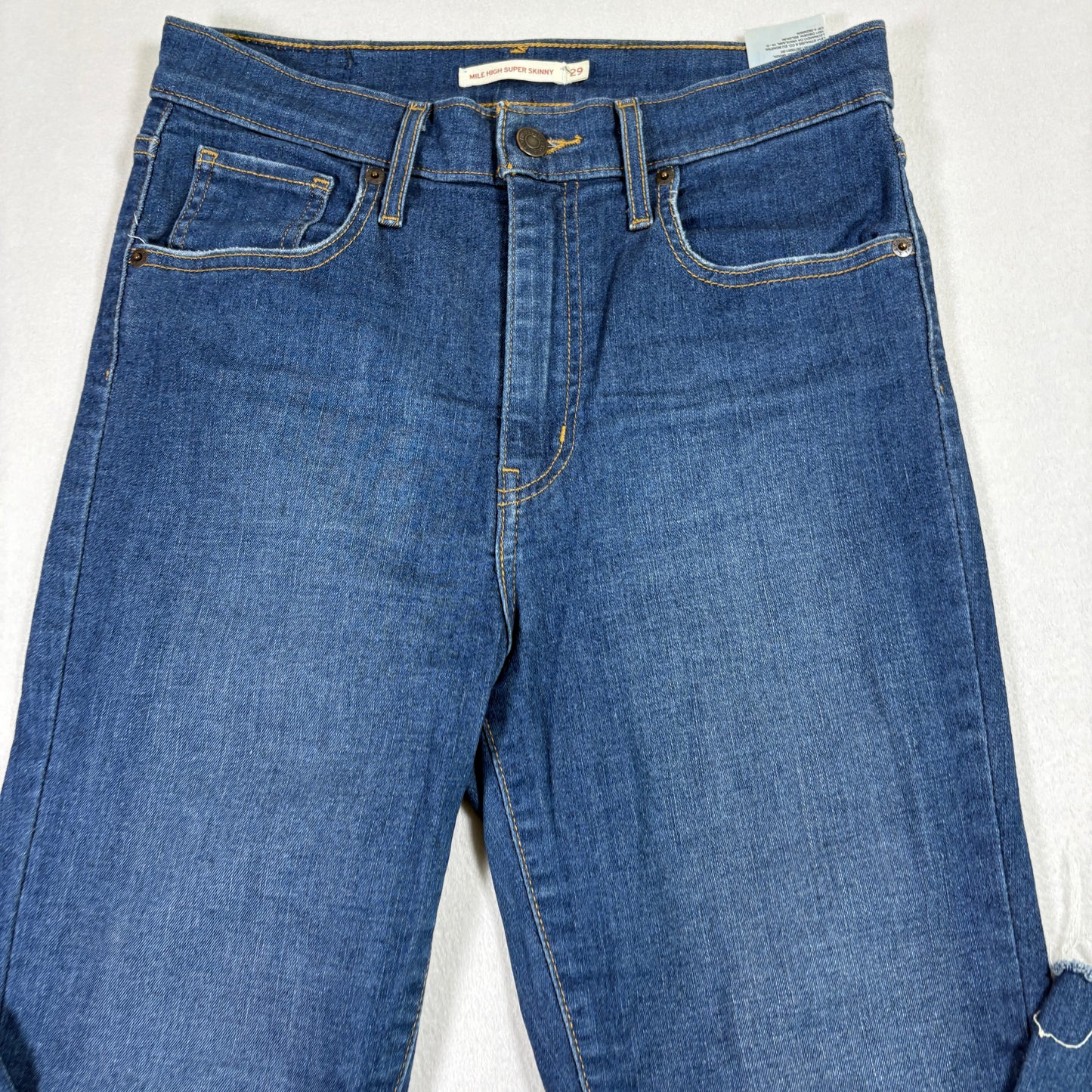 Levi’s Womens Mile High Super Skinny Jeans 29x30 Dark Blue High Rise Y2K Raw Hem