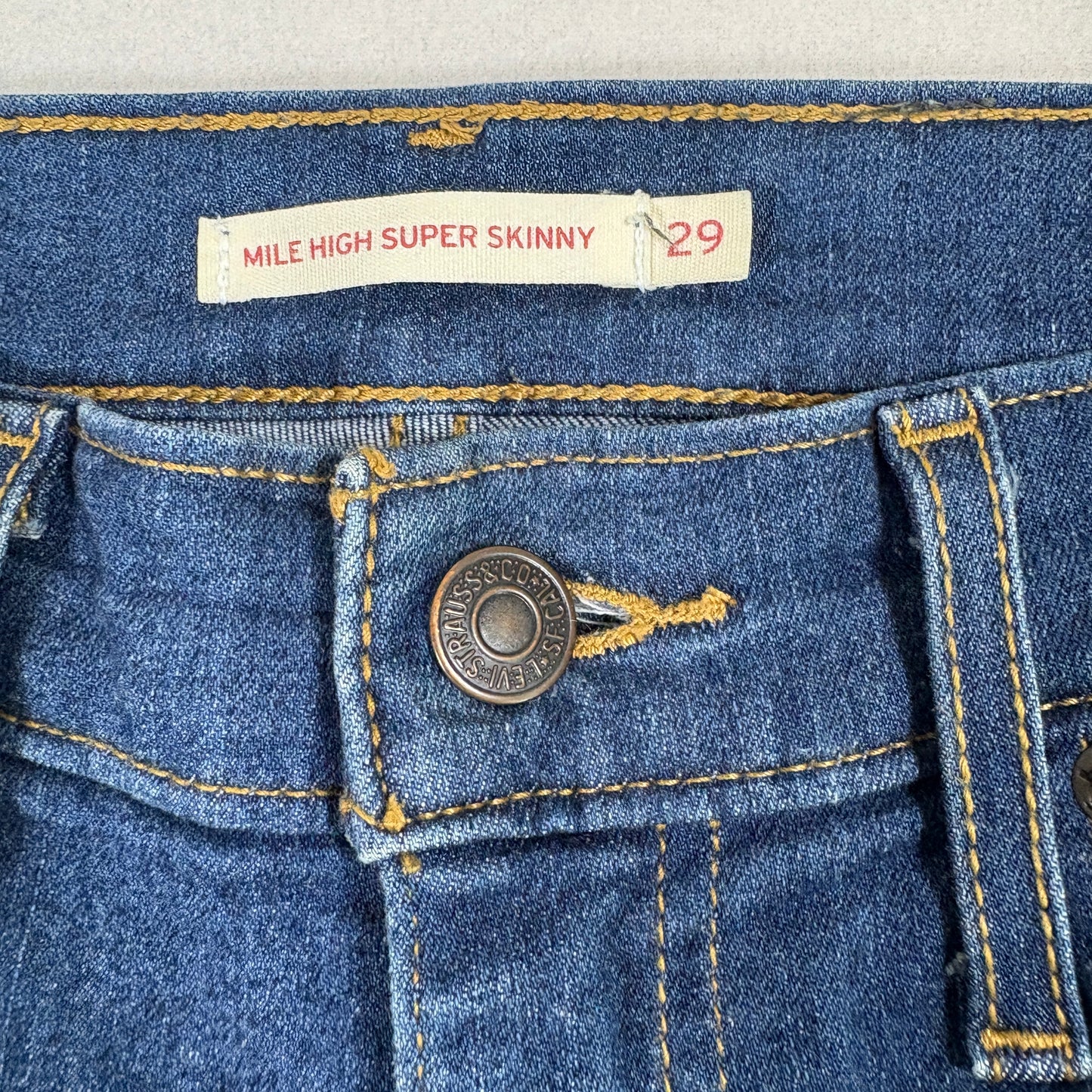 Levi’s Womens Mile High Super Skinny Jeans 29x30 Dark Blue High Rise Y2K Raw Hem