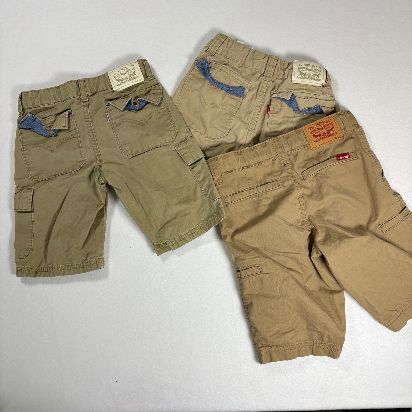 Levi’s Boys Shorts Lot of 3 Size 6–7 Cargo Khaki Tan Cotton Adjustable Waist