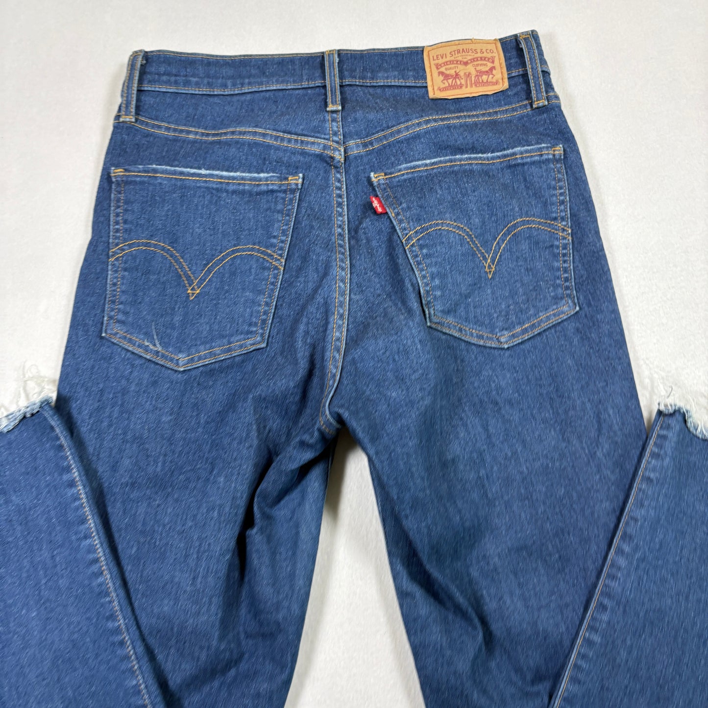 Levi’s Womens Mile High Super Skinny Jeans 29x30 Dark Blue High Rise Y2K Raw Hem