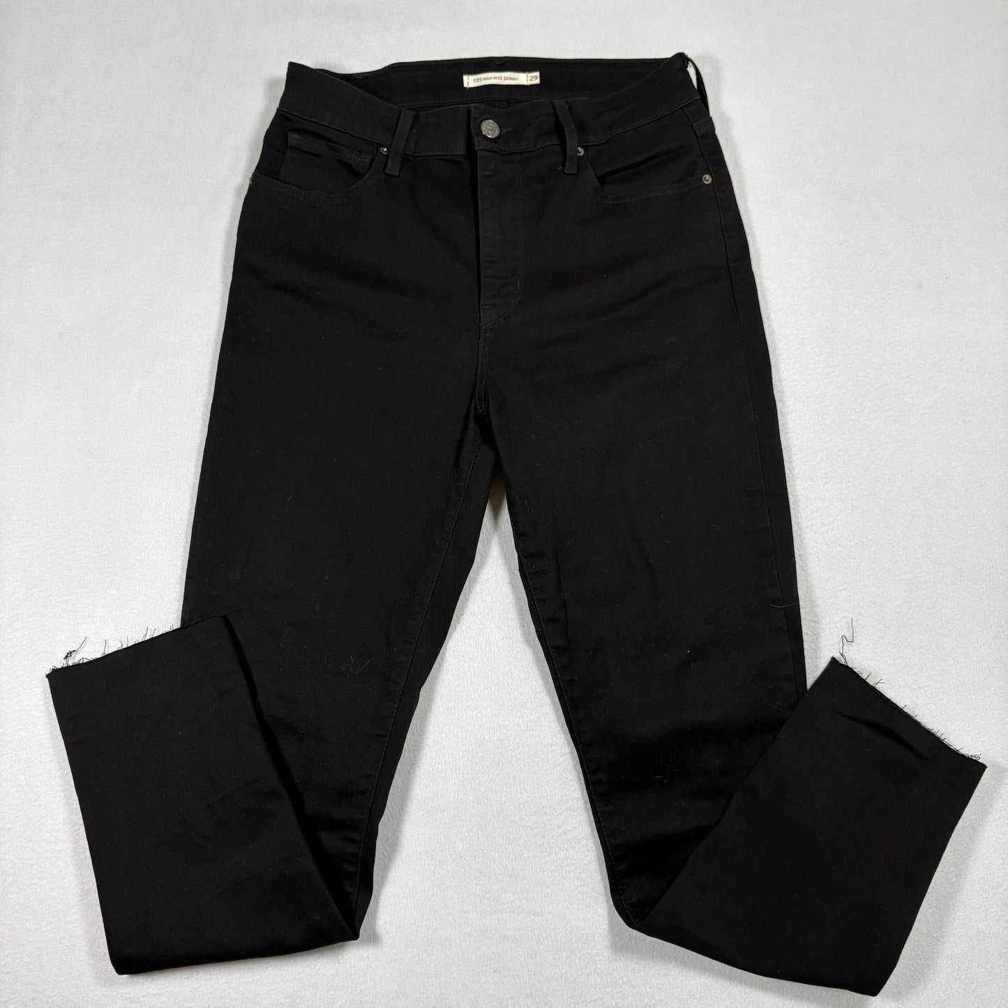 Levi’s Womens 721 High Rise Skinny Jeans 29x28 Black Denim Raw Hem Y2K Grunge