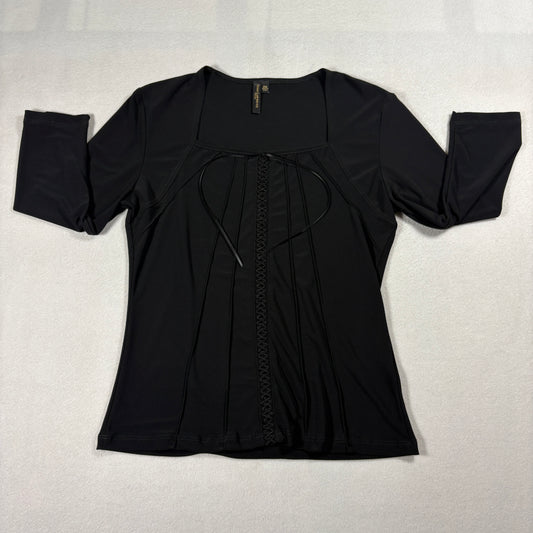 Susan Lawrence Black Stretch Top Womens Petite Medium Gothic Y2K Lace Up