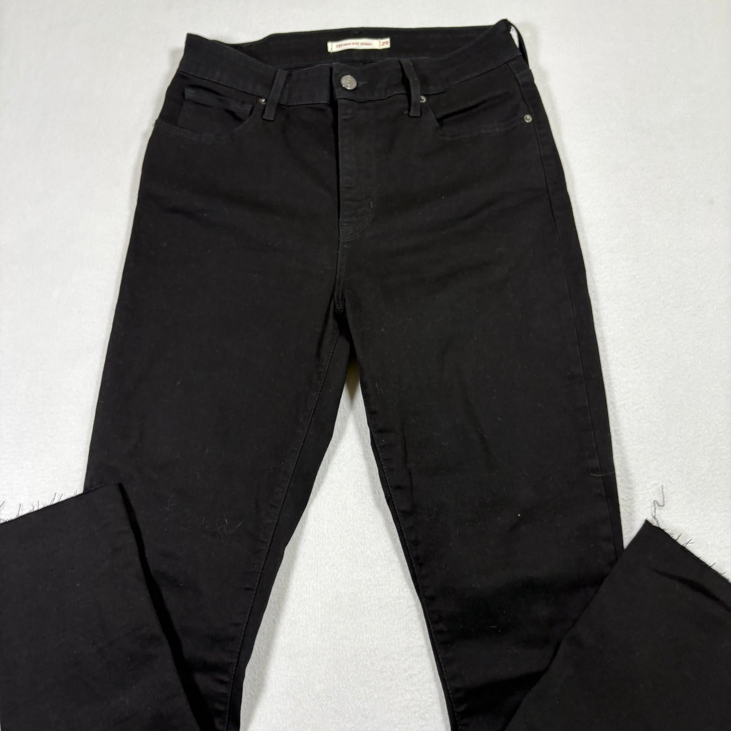 Levi’s Womens 721 High Rise Skinny Jeans 29x28 Black Denim Raw Hem Y2K Grunge