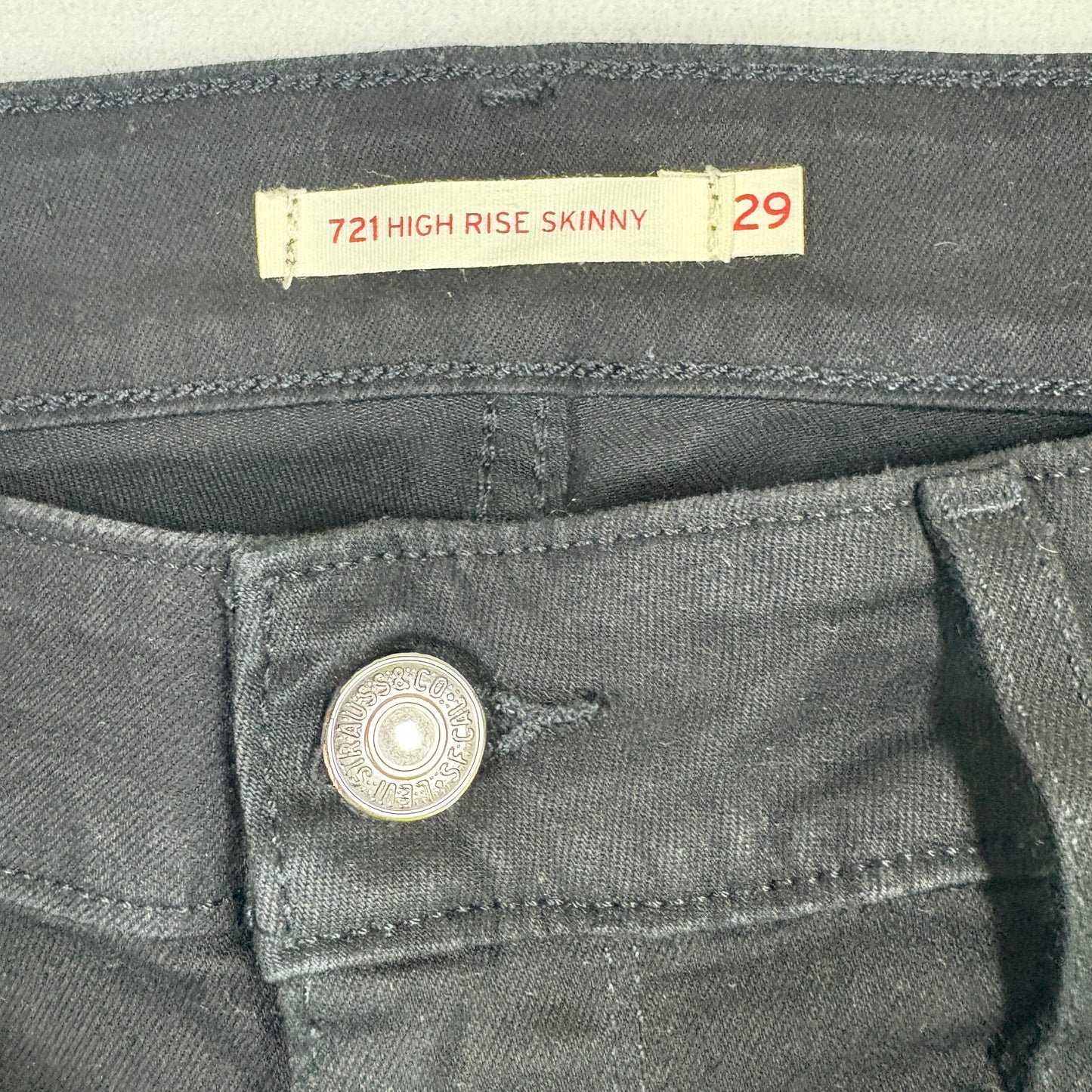 Levi’s Womens 721 High Rise Skinny Jeans 29x28 Black Denim Raw Hem Y2K Grunge