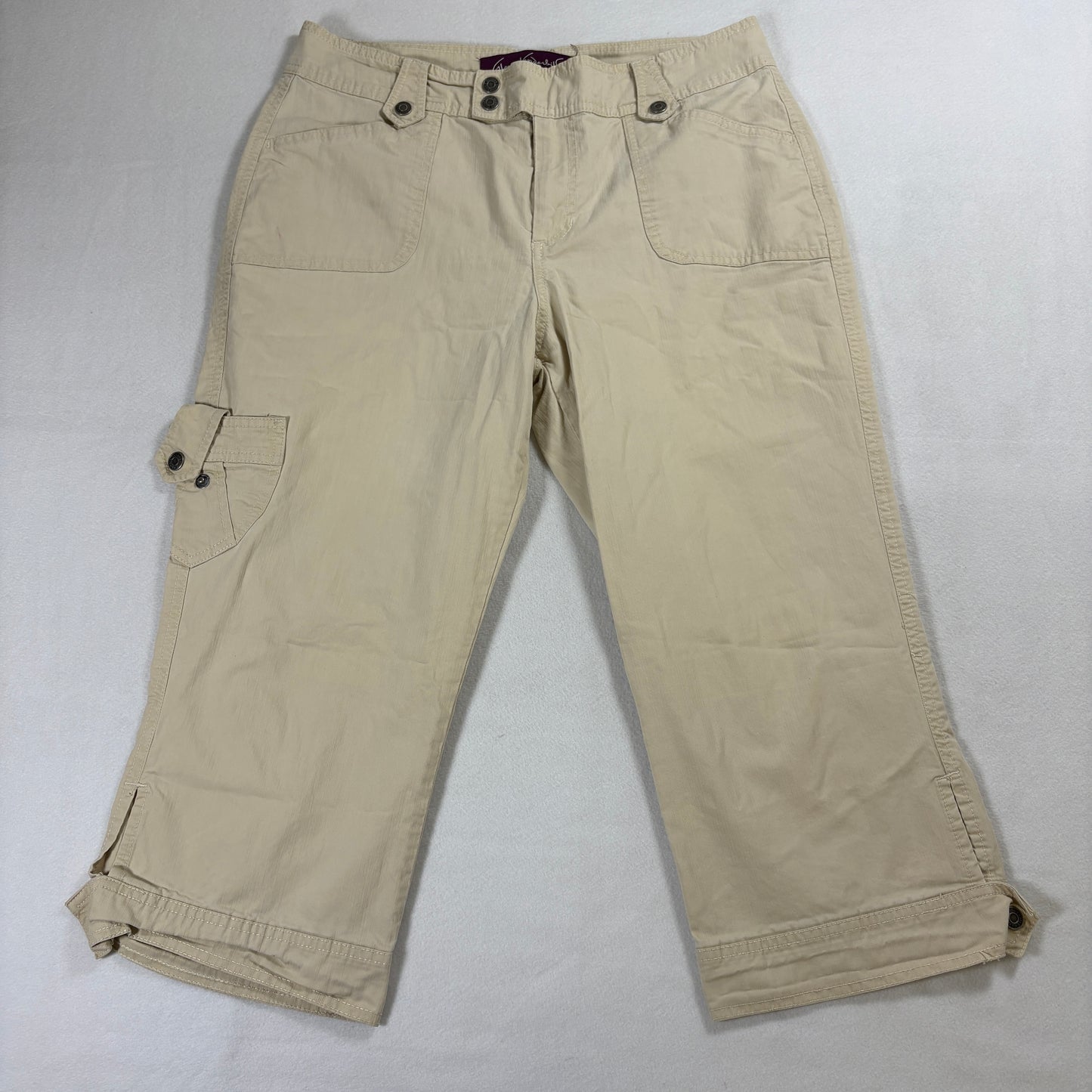 Gloria Vanderbilt Cargo Pants Womens 12 Khaki Utility Capri Cropped Casual