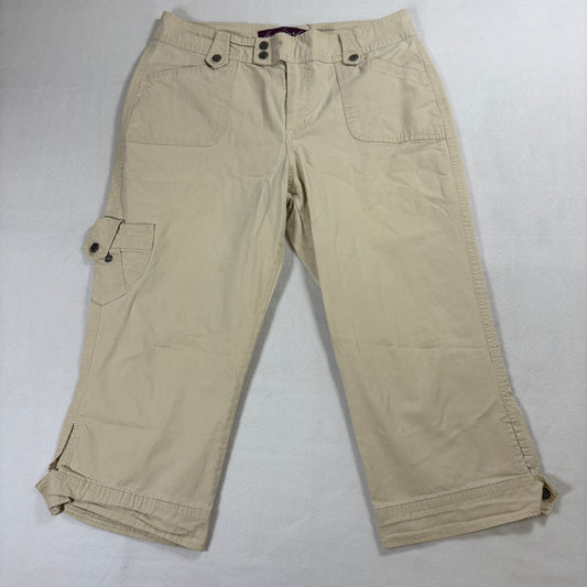 Gloria Vanderbilt Cargo Pants Womens 12 Khaki Utility Capri Cropped Casual