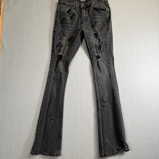 ZCL Gothic Cross Flare Jeans Women’s Size 30 Fits Like 27x33 Y2K Grunge