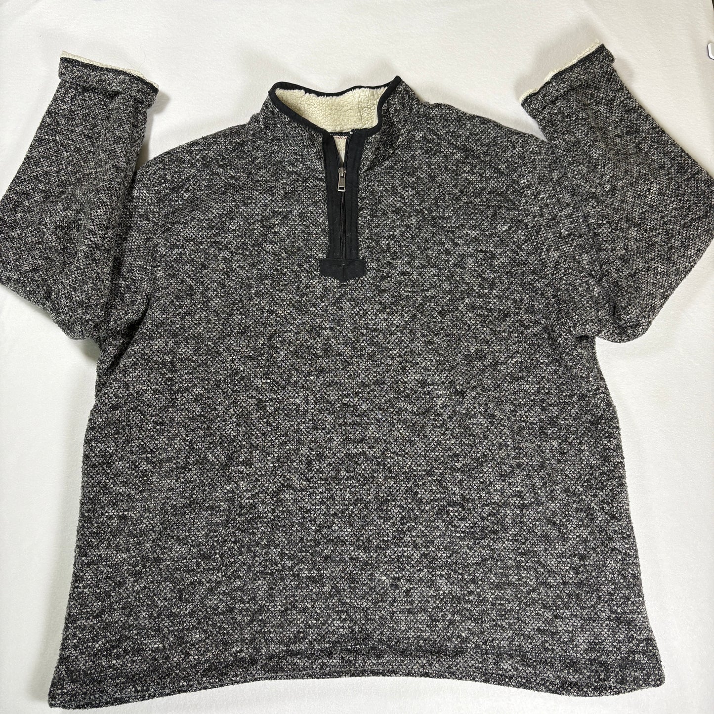 Orvis Men’s XXL Sherpa Fleece Quarter Zip Pullover Gray Black Sweater Jacket