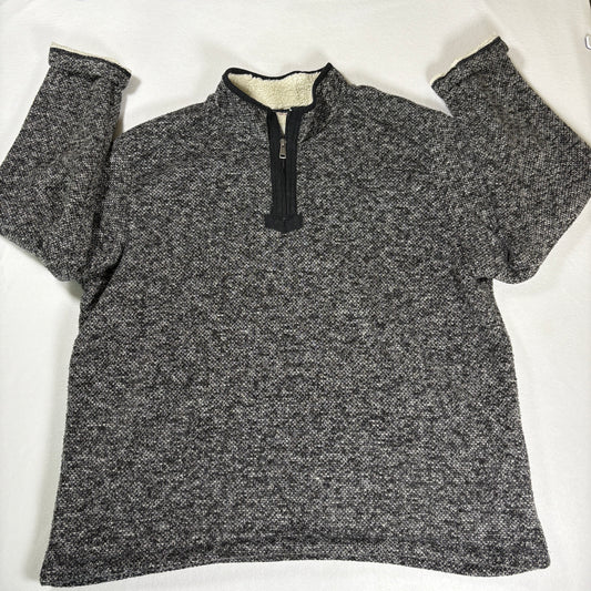 Orvis Men’s XXL Sherpa Fleece Quarter Zip Pullover Gray Black Sweater Jacket