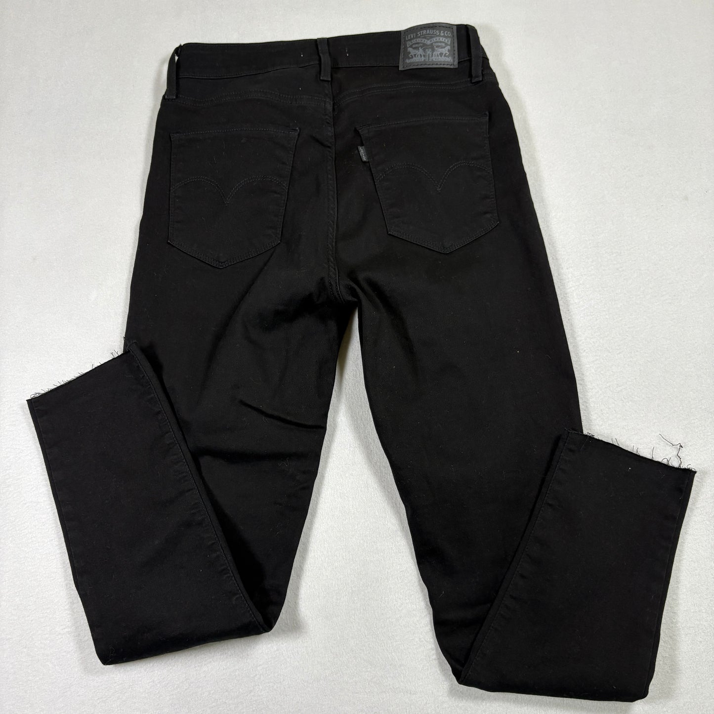 Levi’s Womens 721 High Rise Skinny Jeans 29x28 Black Denim Raw Hem Y2K Grunge