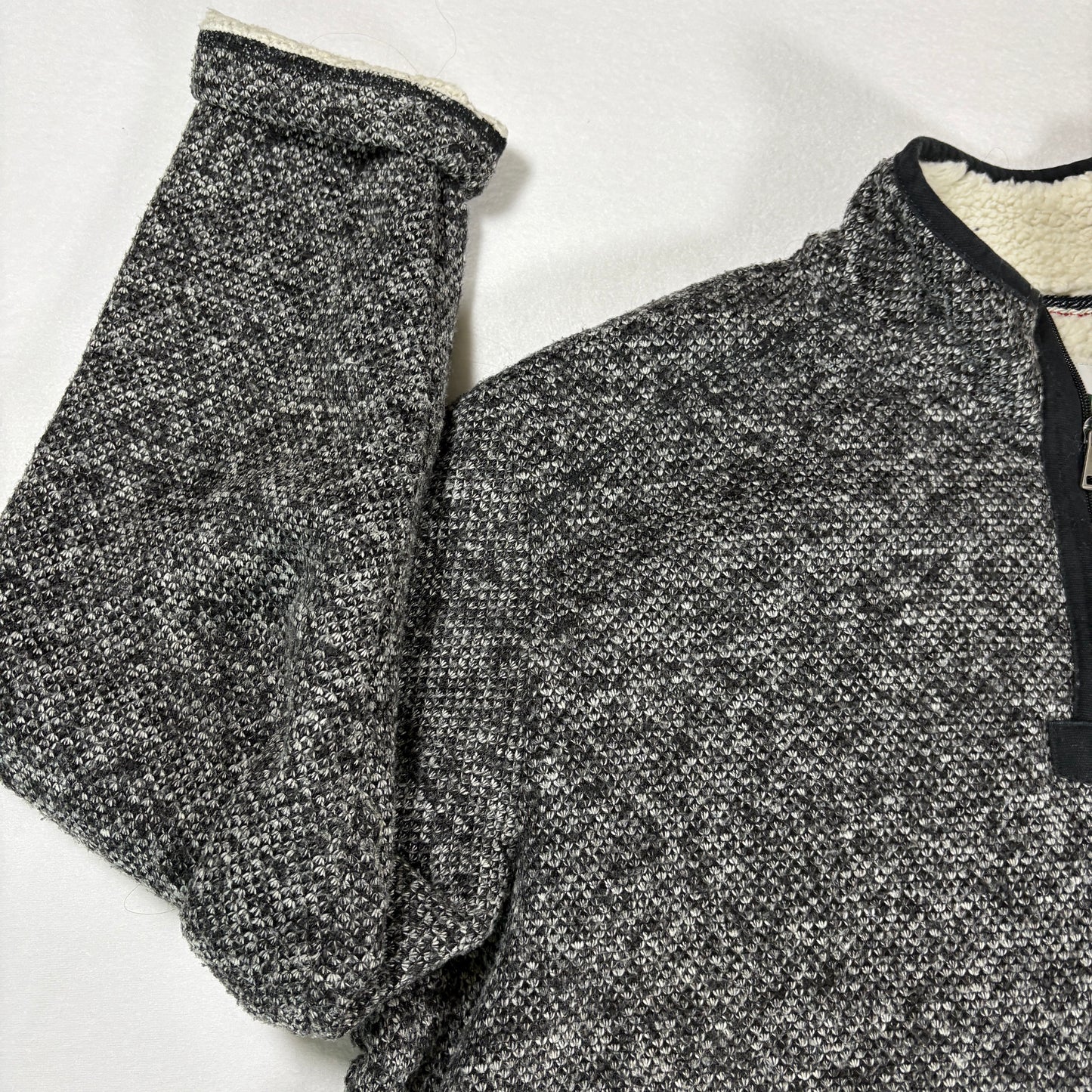 Orvis Men’s XXL Sherpa Fleece Quarter Zip Pullover Gray Black Sweater Jacket